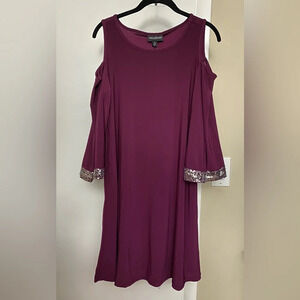 NWT Nina Leonard Sequin Cold Shoulder Dress Wine Size Small